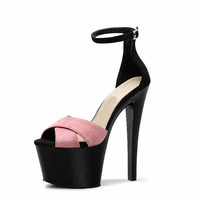 Sandales à talons pour femme 2025, à bout ouvert, talon carré 17CM, chaussures de strip-teaseuse, plateforme 20CM, sandales de pole dance, talons hauts pour femme