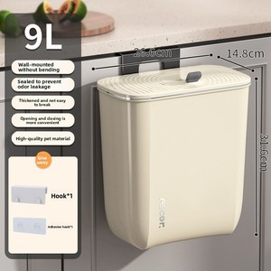 Cubo de basura de plástico de 9L/7L para cocina/oficina, con tapa deslizante, colgante, para montar en la pared, para residuos de comida. - Product Image 6