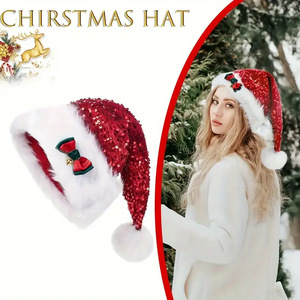 Chapeau de Noël en velours de luxe extra-large de haute qualité pour adultes avec paillettes, personnalisable pour la saison des fêtes - Product Image 1