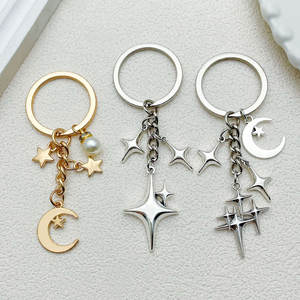 Y2K étoile à quatre branches lune quatre points étoile breloque porte-clés métal porte-clés pendentif casque <span class=keywords><strong>portefeuille</strong></span> sac à dos sac breloques accessoires - Product Image 2