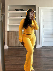 PASUXI personalizado sólido conjunto de mujer con capucha Tops pantalones acampanados trajes 2025 otoño Casual Street Baddie conjuntos de 2 piezas - Product Image 2