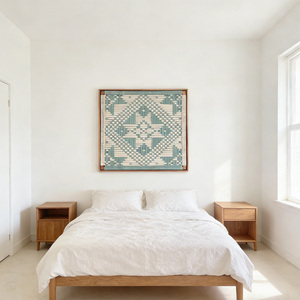 Arte Murale Minimalista in Cotone Intrecciato Verde Acqua con Motivi Geometrici per Uffici e Biblioteche Contemporanee - Product Image 3