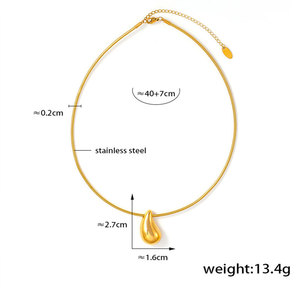 Collier ras du cou en acier inoxydable 316L plaqué or 14k 18k en forme de goutte d'eau pour femmes - Product Image 6