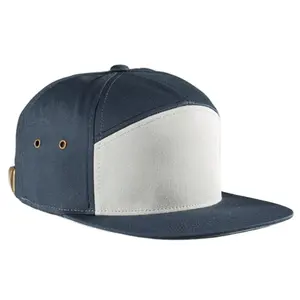 Unisex Ngoài Trời 7 Tấm Mũ Bông Twill Cấu Trúc Camper Hat Điều Chỉnh Leather Strapback 7-Panel Snapback Thể Thao Mũ
