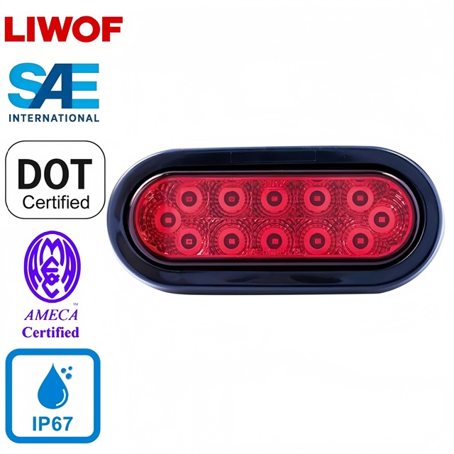 SAE DOT Waterproof 6-Inch 12 LED Truck Tail Light Trailer Brake and Turn signal Lights for Boat Trailer Truck RV