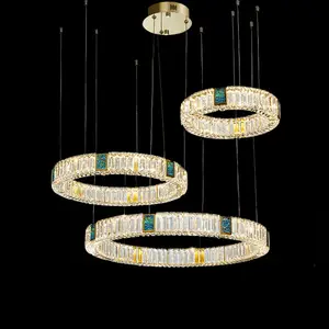 Modern Style Decoration Hotel Villa Staircase Custom Crystal LED Chandelier Round Circle Nordic Pendant Light For Hotel