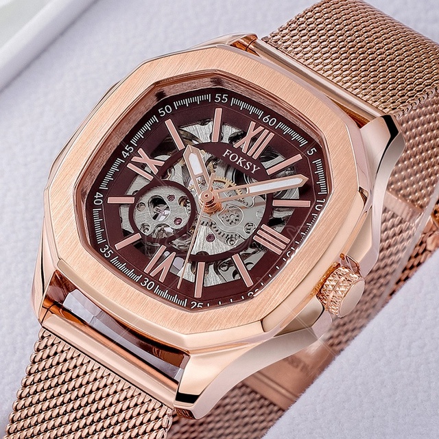 High Quality Custom Logo Stainless Steel Wrist Watches Lady Luxury Rose Gold Color Automatic Mechanical Hand Watch for Women