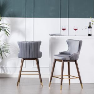 Juego de 2 taburetes Wingback de altura de mostrador tapizados de Tela Gris DB Leland para muebles de comedor - Product Image 5