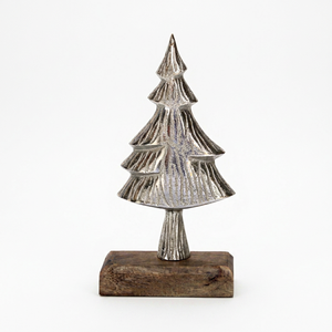 Handmade Modern Metal <b>Tree</b> Sculpture With Creative Wooden Base Elegant Silver <b>Christmas</b> <b>Tree</b> Figurine For Home Tabletop Decor - Product Image 1