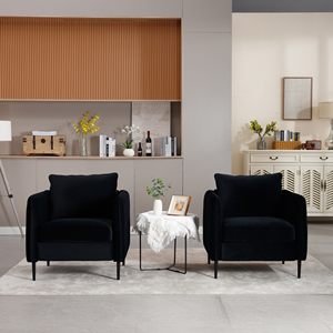 Poltrona Moderna in Velluto Stile Mid-Century, Comoda Poltrona Singola con Gambe in Metallo <span class=keywords><strong>Nero</strong></span> per Soggiorno, Camera da Letto <span class=keywords><strong>e</strong></span> Angolo Lettura - Product Image 4