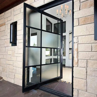 Porte pivotante moderne en aluminium et verre pour entrée extérieure de villa contemporaine, maison résidentielle