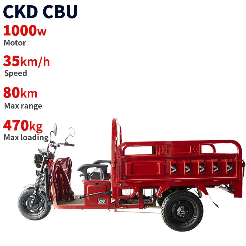 Ckd 1kw động cơ 120 loạt 35 km/h tốc độ tối đa 80km phạm vi 470kg tải trọng tối đa 1000W điện 3 bánh xe điện ba bánh chở hàng với 1.5*1M cabin