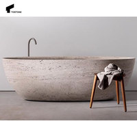 Baignoire Tostone en Travertin Sur Mesure Autoportante Moderne pour Adultes, en Marbre, pour Hôtel ou Salle de Bain de Villa