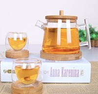 Nouvelle bouilloire à thé en verre borosilicate de 500 ml au design classique, écologique, sans plomb, théière en verre avec couvercle en bambou