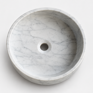อ่างล้างหน้าหินอ่อนทรงกลม ดีไซน์มินิมอล ผิวขัดเงา หินคาราร่า - Product Image 1