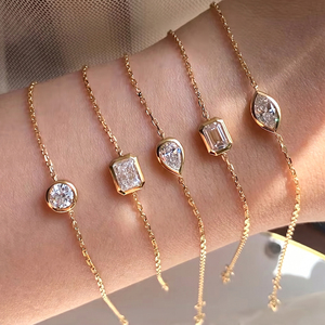 Bracelet en or massif RINNTIN LBB avec diamant de laboratoire taille marquise, réglable, certifié IGI, chaîne minimaliste, bijoux - Product Image 1