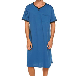 Pijamas de <span class=keywords><strong>Hombre</strong></span> al por Mayor, Ropa de Dormir Informal de Manga Corta con Contraste de Color, Camisón Largo Informal para <span class=keywords><strong>Hombre</strong></span> - Product Image 2