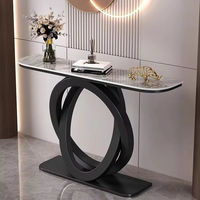 Console murale de luxe moderne de style italien en marbre pour salon, villa, couloir, avec plateau en dalle de roche et base en métal, pour hôtel et salle à manger
