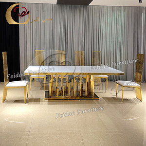 Juego de Comedor Rectangular de Lujo en Acero Inoxidable Dorado Moderno con 8 Sillas para Uso en Hoteles, Muebles para Comedor - Product Image 3