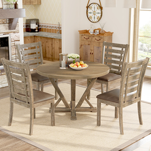 5pcs <strong>Table</strong> Set Round <strong>Dining</strong> <strong>Table</strong> Solid Wood <strong>Modern</strong> Farmhouse <strong>Rustic</strong> Look Distressed Look