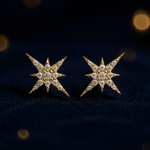 Boucles d'oreilles clous étoile blanc champagne en or massif 18 carats avec diamant taille brillant rond serti griffe, luxe pour femme, usage quotidien - Product Image 2