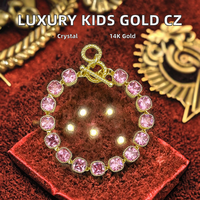 A9121 Gelang Rantai Kabel Dua Warna Berlapis Emas 14K Mewah untuk Anak-Anak dengan Kristal CZ Pave, Kasual/Sporty