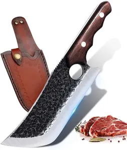 手工锻造切肉刀维京切肉刀全唐厨师刀，带皮带护套和礼品盒