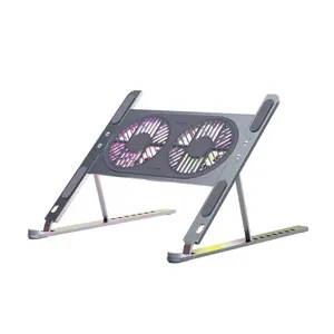 工厂台式铝制折叠桌沙发可调空气可折叠USB平躺笔记本电脑支架，带冷却风扇