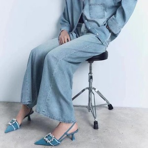 Sandalias de Tacón Alto con Hebilla de Mezclilla, Nuevas para 2025, en Oferta, Zapatos de Mujer - Product Image 2