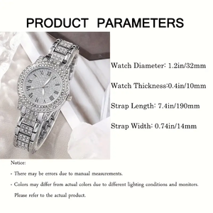 Reloj de Mujer en Oferta, Juego de Joyería de Cinco Piezas con Incrustaciones de Diamantes, Reloj de Cuarzo Romano Moderno CD134 - Product Image 3