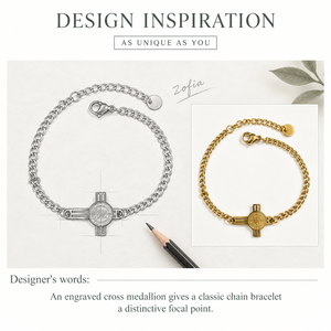 Cross <b>Medallion</b> Chain Bracelet, 14K <b>Gold</b> Vacuum Plated Stainless Steel, <b>Gold</b> - Product Image 5