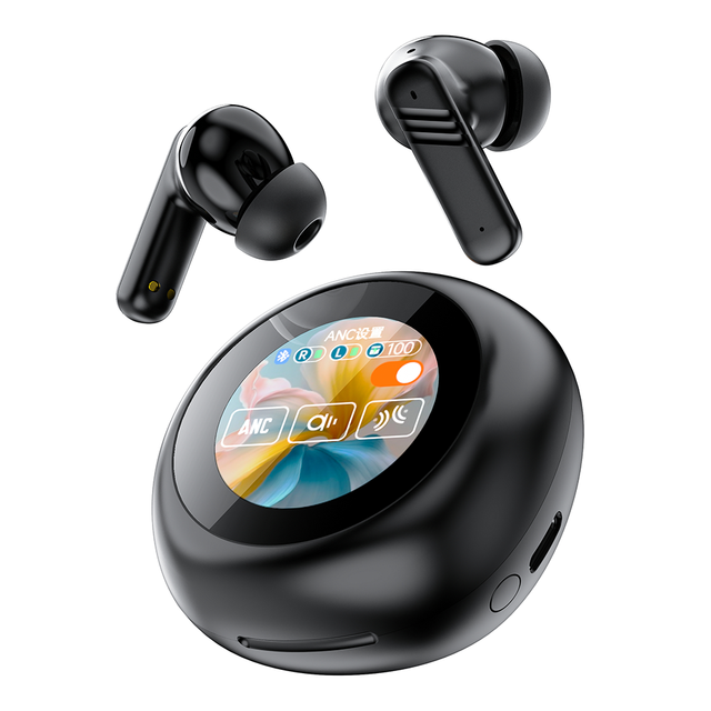 TWS Touch Screen Earphone ANC Noise Cancelling Earbuds Long Battery Life Quad Mics Wireless Headset Audio with Charging Case
