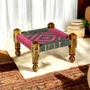 Taburete de mimbre de madera natural hecho a mano, tradicional, ecológico, que ahorra espacio, ligero, ideal para apartamentos. - Product Image 1