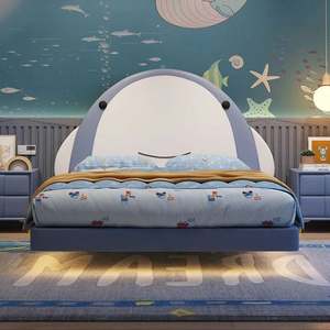 Cama Premium para niños con diseño de ballena Marco de madera resistente 100% Muebles minimalistas para dormitorio juvenil de espacio pequeño - Product Image 3