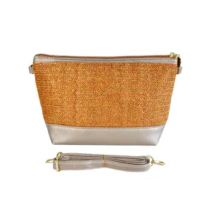 woven straw make up bags large capacity eco-friendly cosmetic bag Straw organizer bag with straw bottom