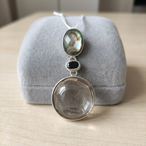 925 Silver Smoky Quartz\<b>Abalone</b> <b>Shell</b> Pendant - Product Image 2