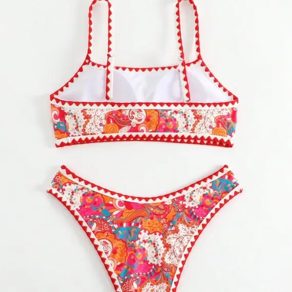 QY051Cross border New Bra Sling High Waist Triangle Bikini Split Hot Spring Women's Printed Swimwear