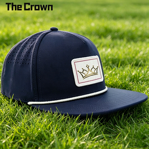 Casquette à visière plate structurée à 5 panneaux avec logo personnalisé, patch tissé et trous découpés au laser, vente en gros, fabricant - Product Image 1