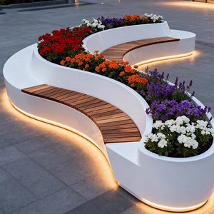 Bac à fleurs LED moderne de luxe pour extérieur, combinaison de sièges, banc de <span class=keywords><strong>terrasse</strong></span>, <span class=keywords><strong>jardinière</strong></span> rectangulaire pour cour - Product Image 3