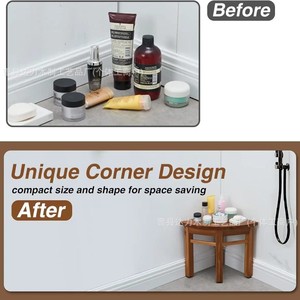 Solid Wood <b>Bathroom</b> <b>Stool</b> With Storage Basket Minimalist Design For Shower Or Shaving - Product Image 5