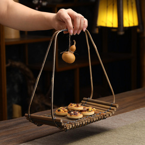 Bamboo Boat Shaped <b>Tray</b> Portable Serving Rack For Snacks <b>Tea</b> Ceremony Accessory Solid Color Natural Material - Product Image 2