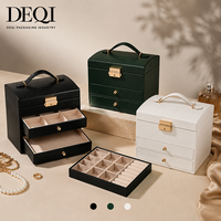 DEQI Vente en gros en stock, boîte de rangement à bijoux de voyage multicouche en cuir, organiseur de bijoux de luxe pour femme