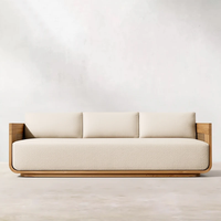 Ensemble de canapés de jardin en teck tressé avec table basse, mobilier d'extérieur moderne en bois massif pour patio et cour