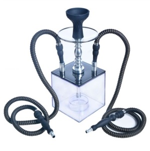 2 Hose Mias Hookah Cube Hookah Set Acrylic Double Pipe Hookah with Light ( Black and Dark Grey) - Product Image 2