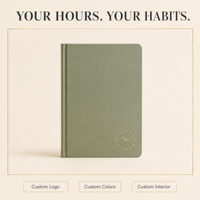 LABON Agenda Personnalisé A5 – Journal de Planification Quotidienne Couverture Rigide Taupe Sauge Sable avec Icônes Horloge Dorées pour Gestion du Temps et Notes
