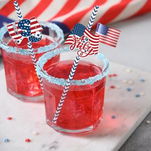 DAMAI Independence Day <b>Straws</b> Decorations 24pcs Party <b>Straw</b> with Stars and Flags <b>Disposable</b> Paper <b>Straws</b> for 4th of July Party - Product Image 4