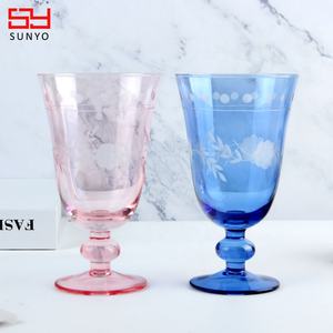 Vintage Kristallweinglas – Blau/Rosa Transparent mit Gravur, 320ml Fassungsvermögen, Klassischer Stil für Partys, Individuelles Logo - Product Image 2