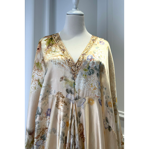Jupe féerique vintage imprimée pour femme, taille ajustée, style vacances, en lin et soie, coupe ample, manches évasées, luxe léger, haut de gamme - Product Image 3