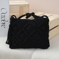 Vintage femmes Preppy main-porter pochette minimaliste gland à la mode coton corde tissé sac à bandoulière pour les vacances d'été