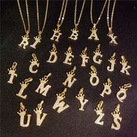 Collar con Inicial, Latón Chapado en Oro de 18K, Letras Grandes, Nombre en Letra Cursiva, Collar con Monograma